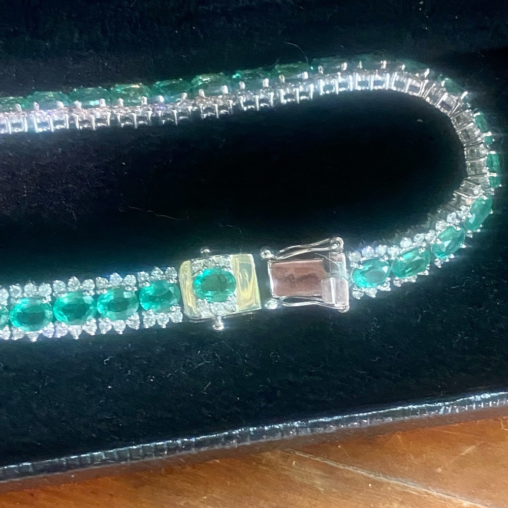 Natural Emerald and Diamond tennis bracelet by Orianne.